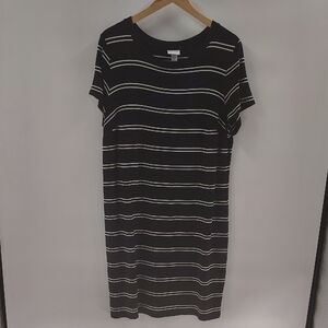 AVA & VIV Black White Stripe Pullover T Shirt Dress Size 1X Stretch